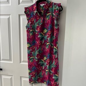 Chico's Fuchsia Tropical Shift Dress with Green & Blue Leaf Print